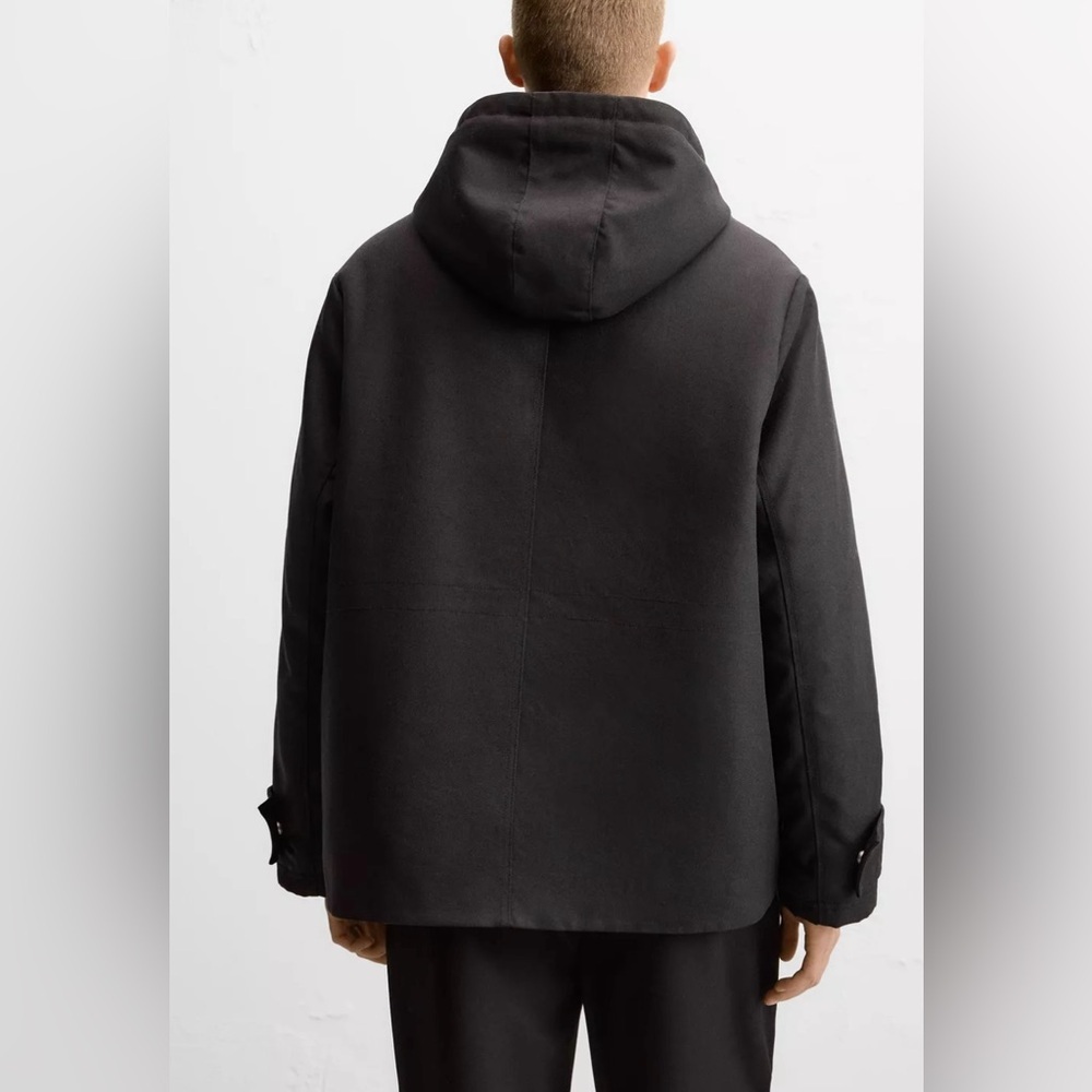 Zara New Men’s Padded Hooded Parka Black Sz Large - Picture 6 of 14